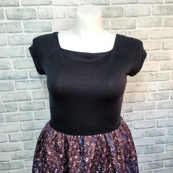 Mixt By Heidi Weisel Womens L Black Knit Square‎ Neck Tafatta Dress *no Belt* - Picture 2 of 8